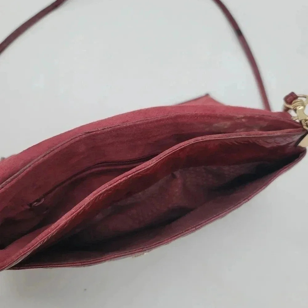 Vintage Womens Genuine Soft Eel Skin Leather Purse Clutch Hand Bag Red Burgundy - Picture 5 of 11